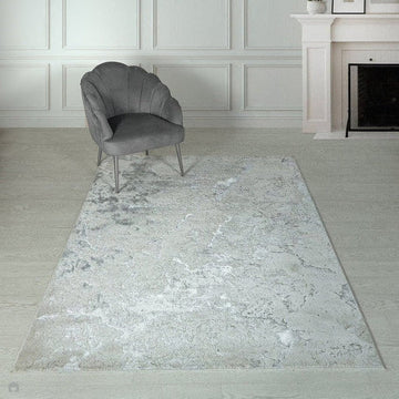Aurora AU03 Solar Modern Abstract Distressed Marbled Metallic Shimmer Textured High-Density Soft Smooth Low Profile Polyblend Short-Pile Silver/Grey/Charcoal/Beige/Cream Rug-Asiatic Carpets-Rug Love - The Most Loved Rug Store